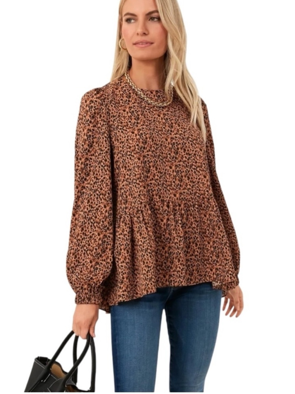 Pomander Place Carlota Leopard Print Peplum Top - Brown & Black